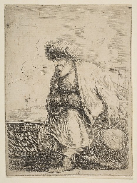 Stefano della Bella, An Old Turk Seated on a Stone