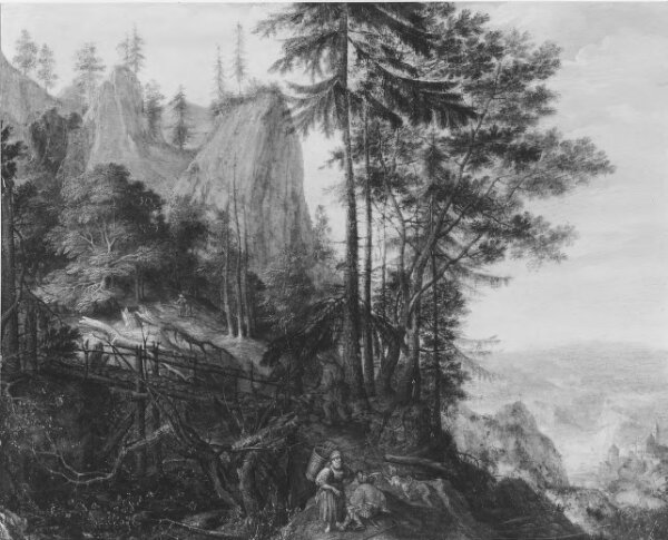 Roelant Savery, Berglandskap med figurer och bro