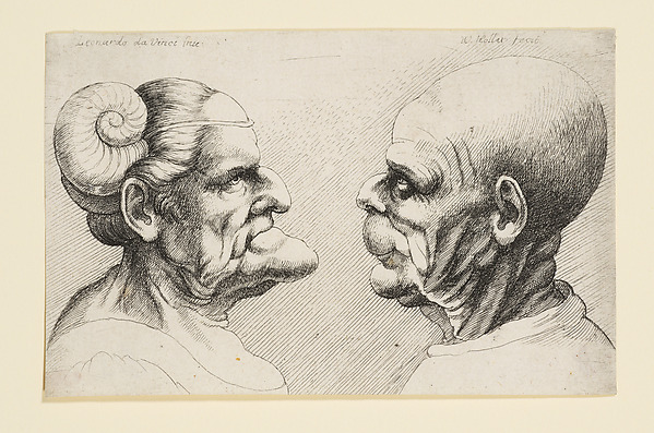 Wenceslaus Hollar, Two Deformed Heads Facing Inwards