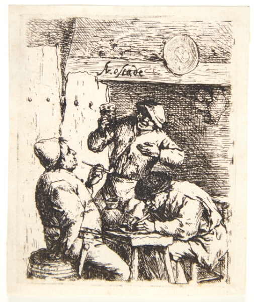 Adriaen van Ostade, Tre bønder, der ryger og drikker i en krostue