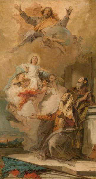 Giovanni Battista Tiepolo, De Onbevlekte Ontvangenis (Joachim en Anna ontvangen de maagd Maria van God de Vader)