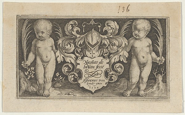 Nicolaes de Bruyn, Title Page, from Two Genii with Animals