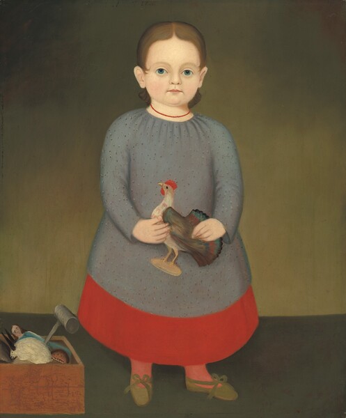 American 19th Century, Girl with Toy Rooster