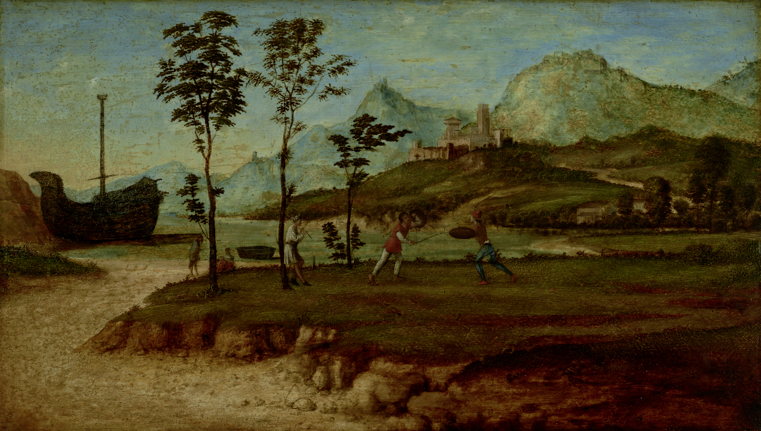 Giovanni Battista Cima da Conegliano, Coastal Landscape with two Men Fighting