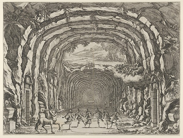 Israel Silvestre, Design for a theater set created by Giacomo Torelli da Fano for the ballet 'Les Noces de Thétis', from 'Décorations et machines aprestées aux nopces de Tétis, Ballet Royal'