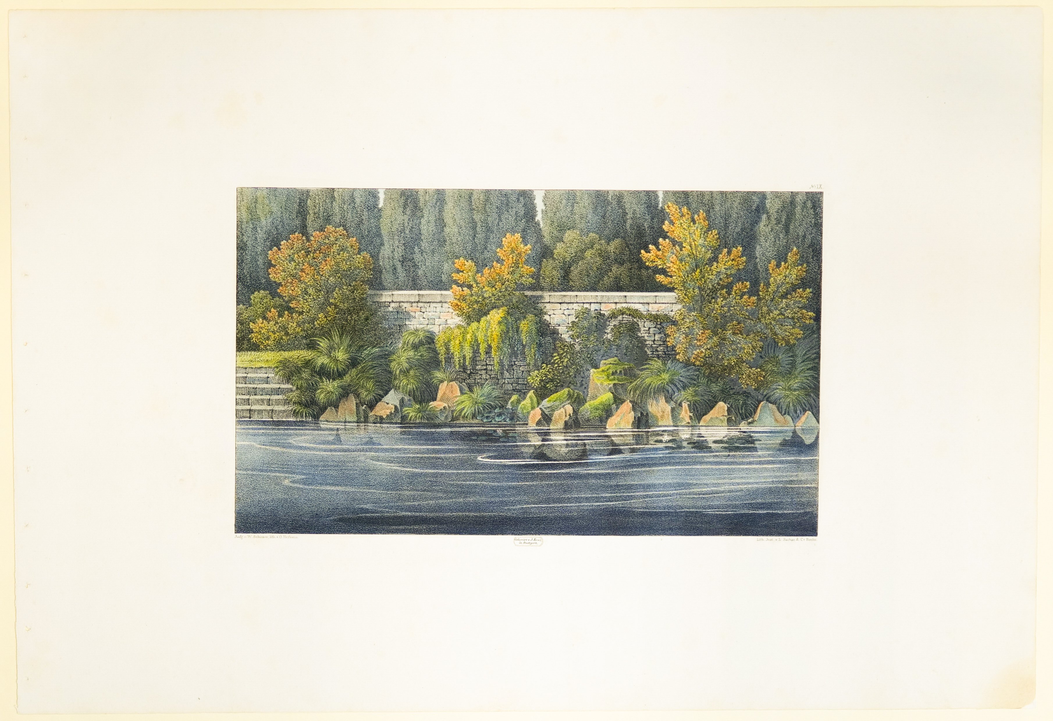 Hans Otto Hermann (Lithograf), Gestaltung von Wehren, Tafel IX der "Andeutungen über Landschaftsgärtnerei"