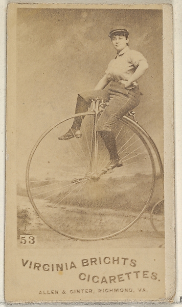 Allen & Ginter, Card 53, from the Girl Cyclists series (N49) for Virginia Brights Cigarettes