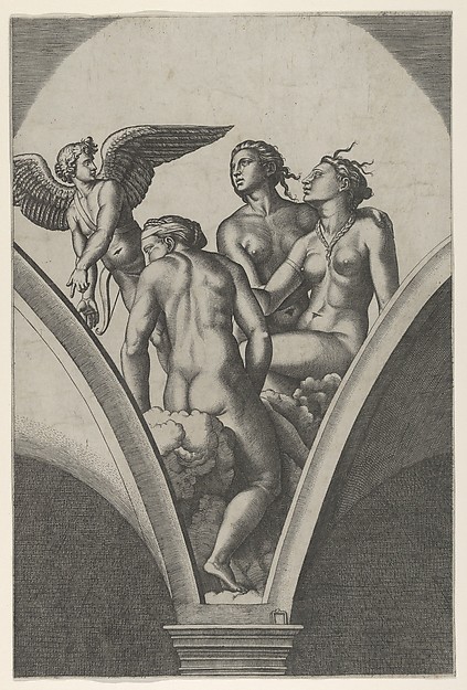 Marcantonio Raimondi, Cupid and The Three Graces, after Raphael's fresco in the Chigi Gallery of the Villa Farnesina in Rome
