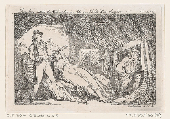 Thomas Rowlandson, Tom Jones detects the Philsopher in Black Molls Bed Chamber, "The History of Tom Jones, a Foundling"