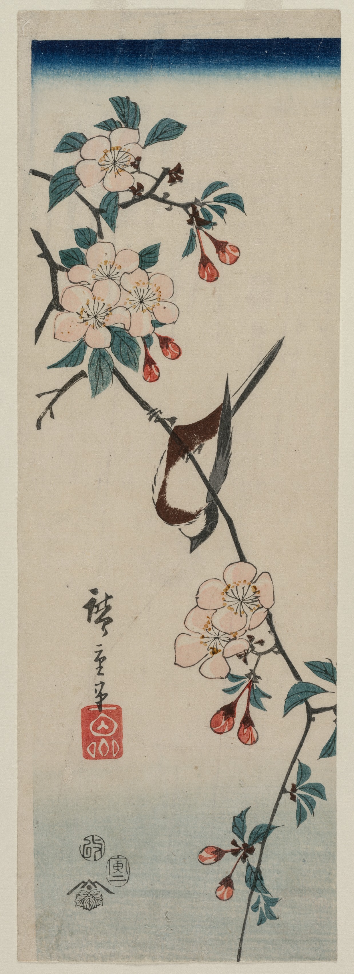 Utagawa Hiroshige, Small Bird (Swallow ?) on Cherry Branch