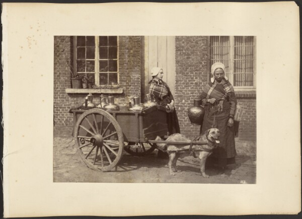 Knud Knudsen, [Two girls with dog pulling cart]