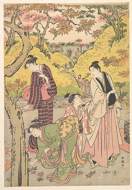 Katsukawa Shunchō, A Young Man, Two Young Women and a Girl at a Picnic Party