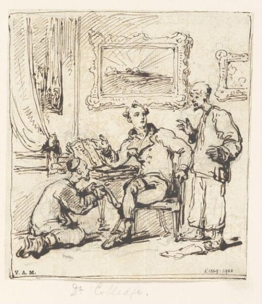 George Chinnery, A seated Westerner flanked by Chinese figures