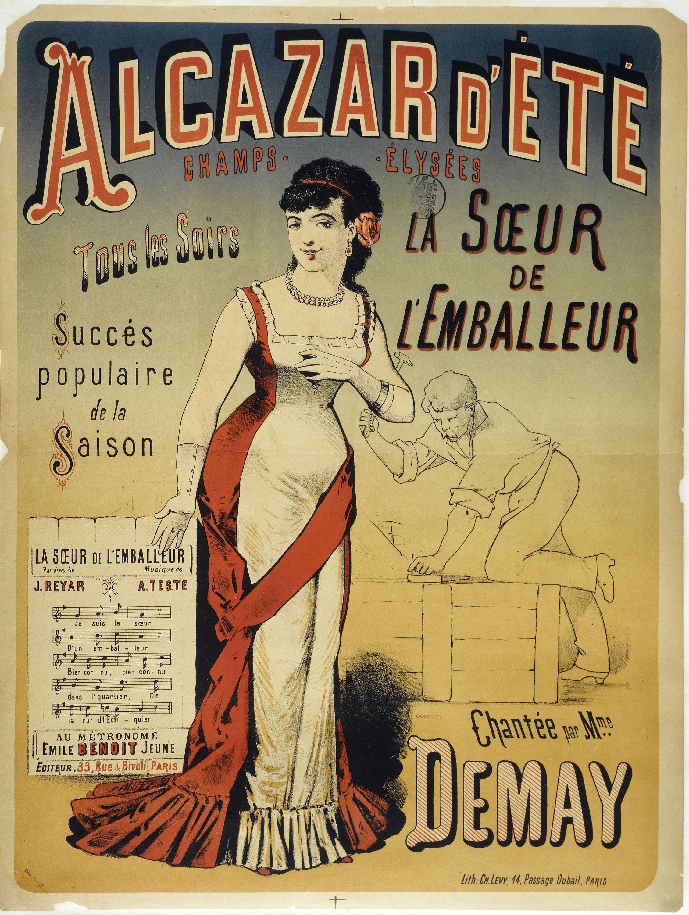 Anonyme, ALCAZAR D'ETE/ CHAMPS-ELYSEES/ Tous les Soirs/ LA SOEUR/ DE/ L'EMBALLEUR/Chantée par Mme./ DEMAY