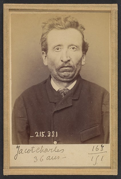 Alphonse Bertillon, Jacot. Charles, Émile. 36 ans, né à Allenjoie (Doubs). Colporteur Anarchiste. 8/3/94.