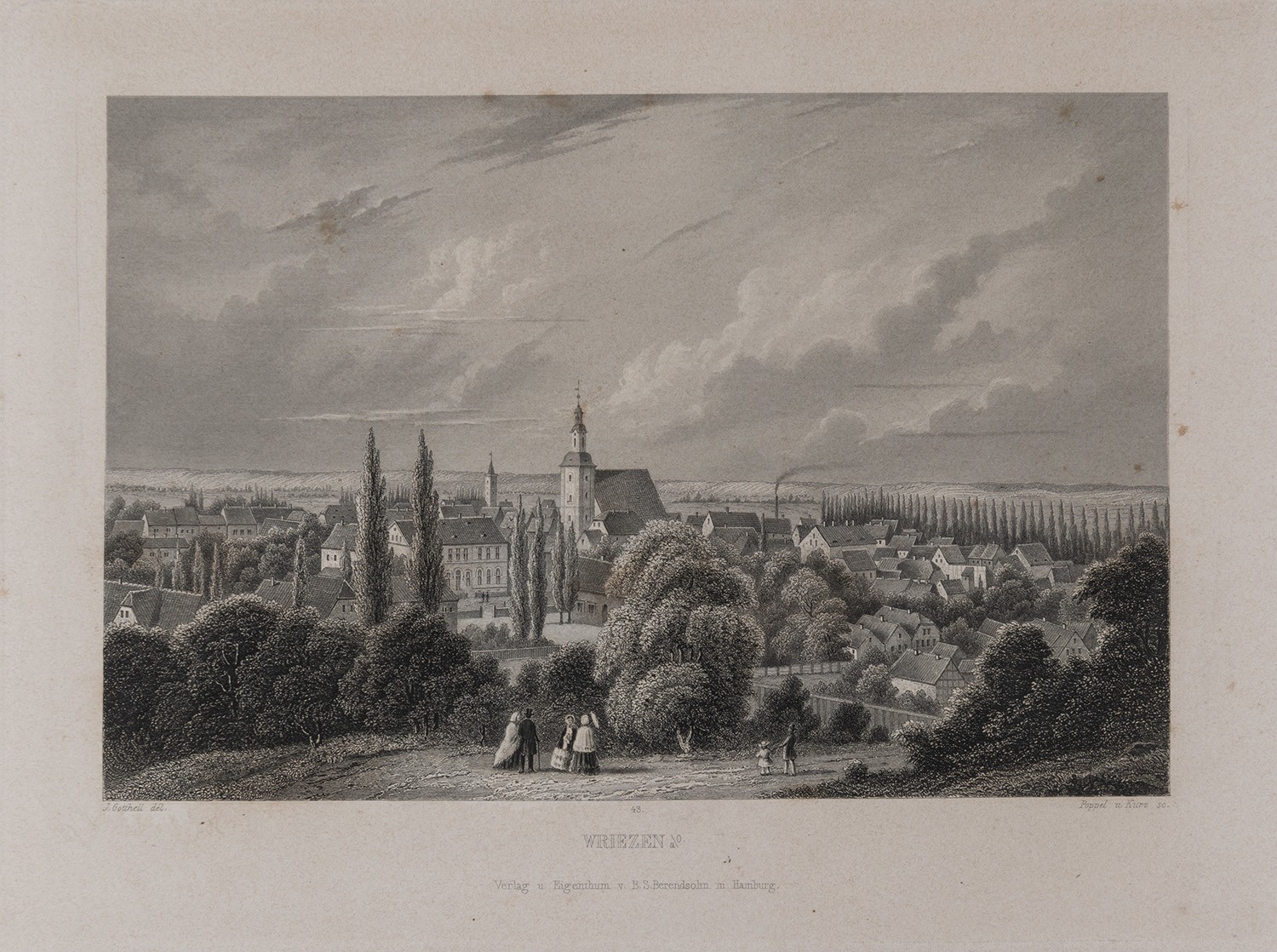 B. S. Berendsohn (Hamburg), Wriezen/Oder: Stadtansicht von Südwesten (Brandenburgisches Album, Blatt 43)