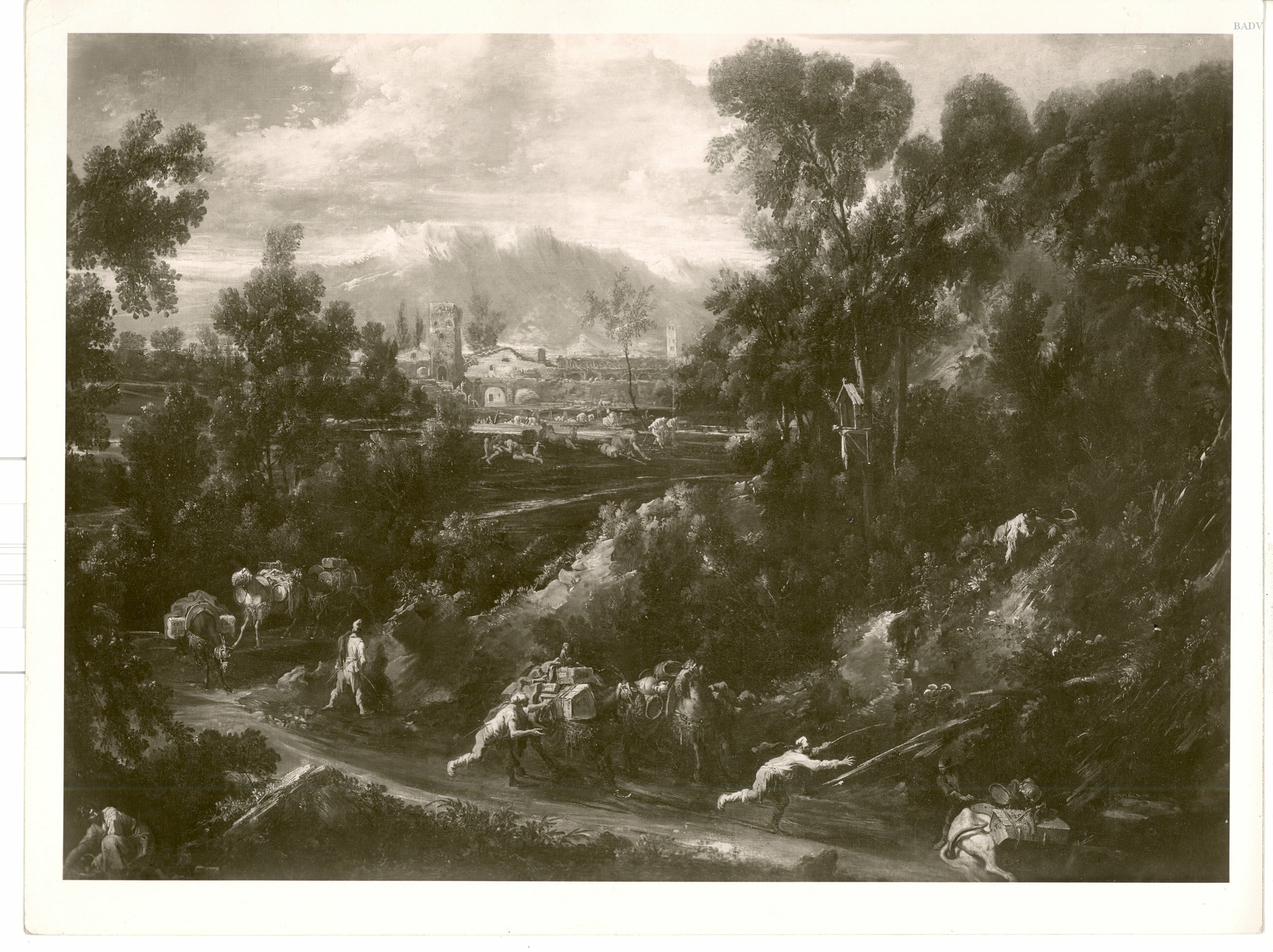 Alessandro Magnasco, Große Landschaft mit Staffage (Tragetierkarawane)