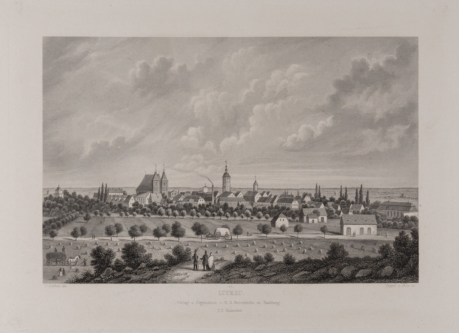 B. S. Berendsohn (Hamburg), Luckau: Stadtansicht von Westen (Brandenburgisches Album, Blatt 46)