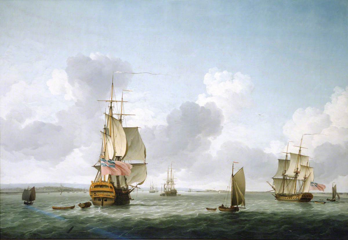 Charles Brooking, A two-decker and a frigate running Into the Thames off Gravesend