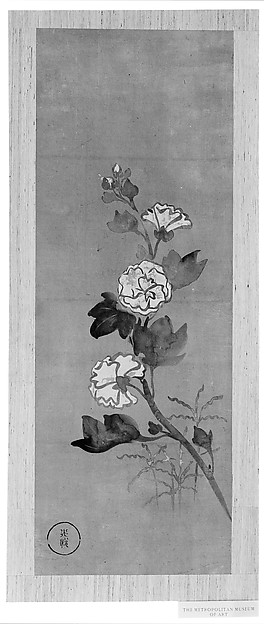 Ogata Kōrin, Rabbits under the Moon, Peonies, and Hollyhocks