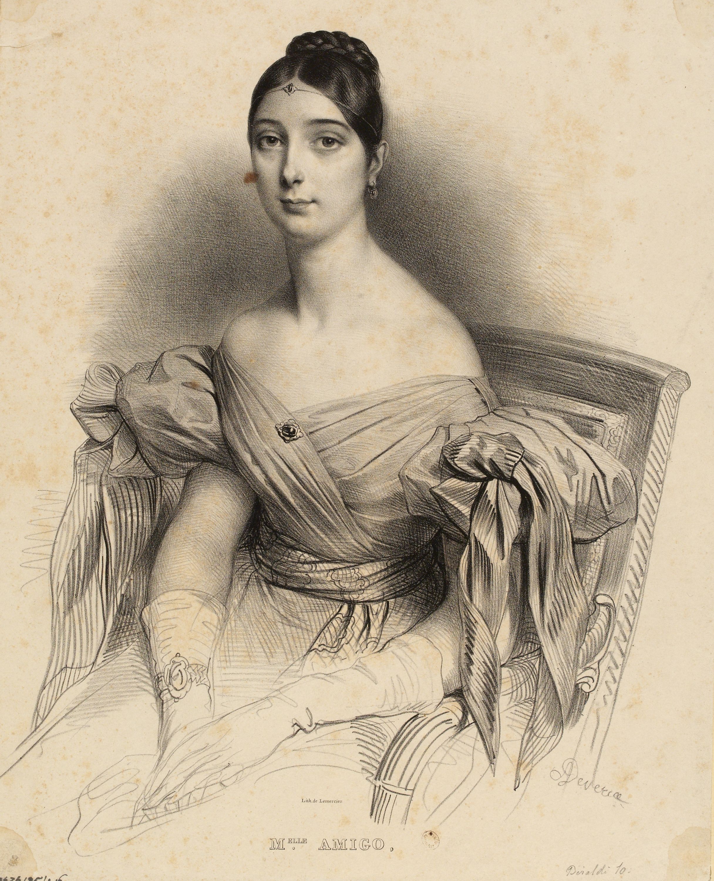 Achille Devéria, Portrait de Mademoiselle Amigo, actrice du Théâtre Italien