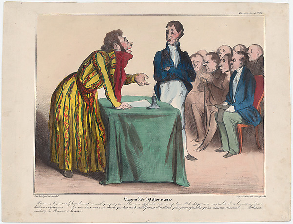 Honoré Daumier, Plate 6: Stockholders' assembly, from 'Caricaturana,' published in Les Robert Macaires