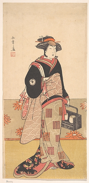 Katsukawa Shunshō　勝川春章, The Actor Iwai Hanshiro IV as a Woman in a Black Kimono
