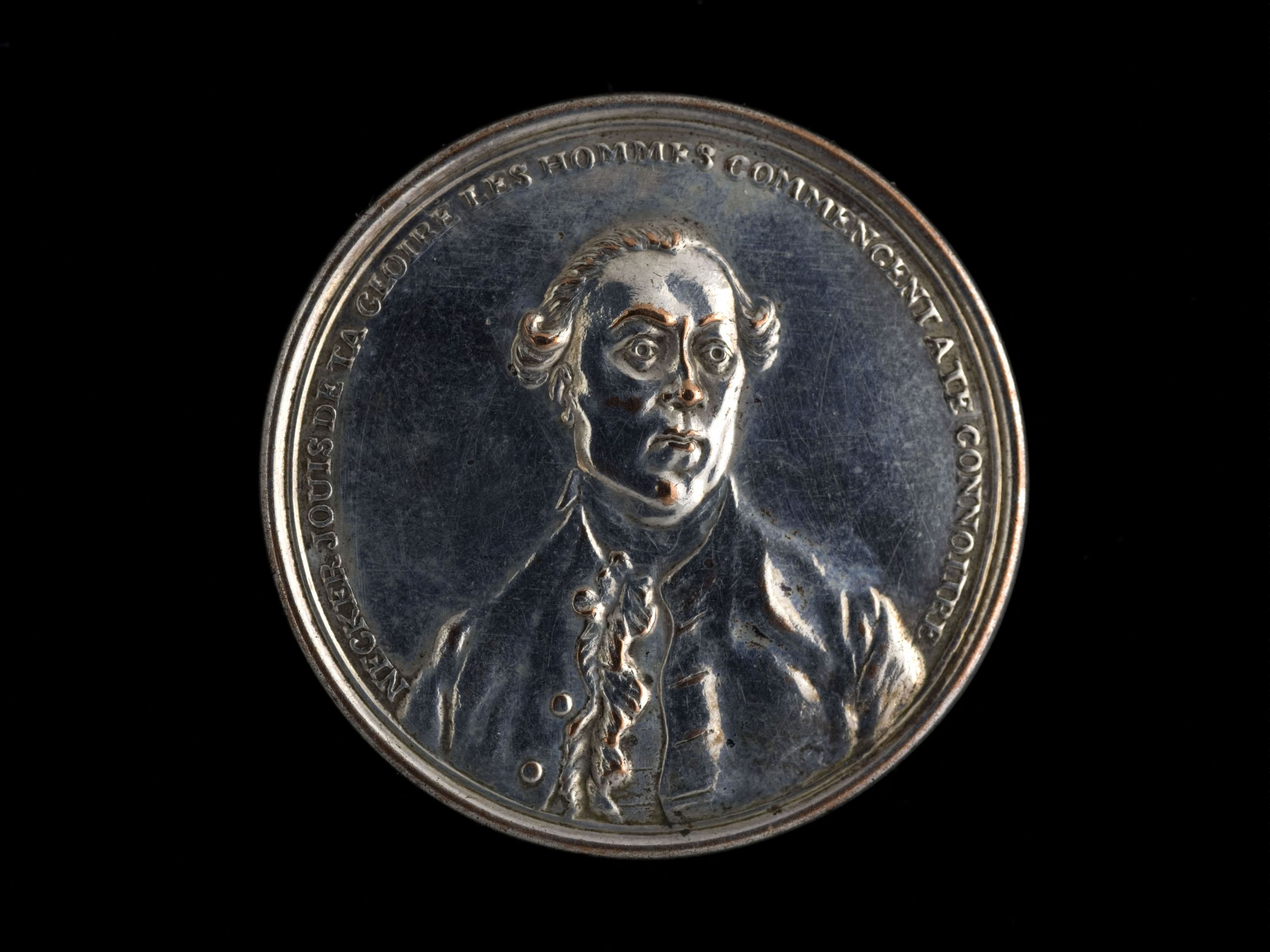 Anonyme, Bouton en métal, portrait en buste de Necker