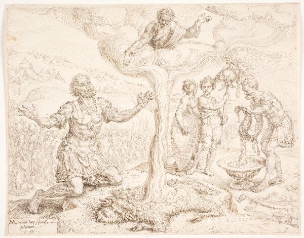 Maarten van Heemskerck, Gideon knæler i bøn (Fortællingen om duggen og fåreskindet)