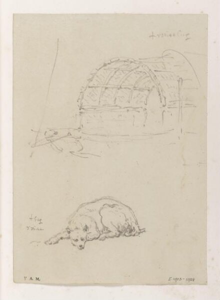 George Chinnery, The awning of a Tanka boat, and a reclining dog