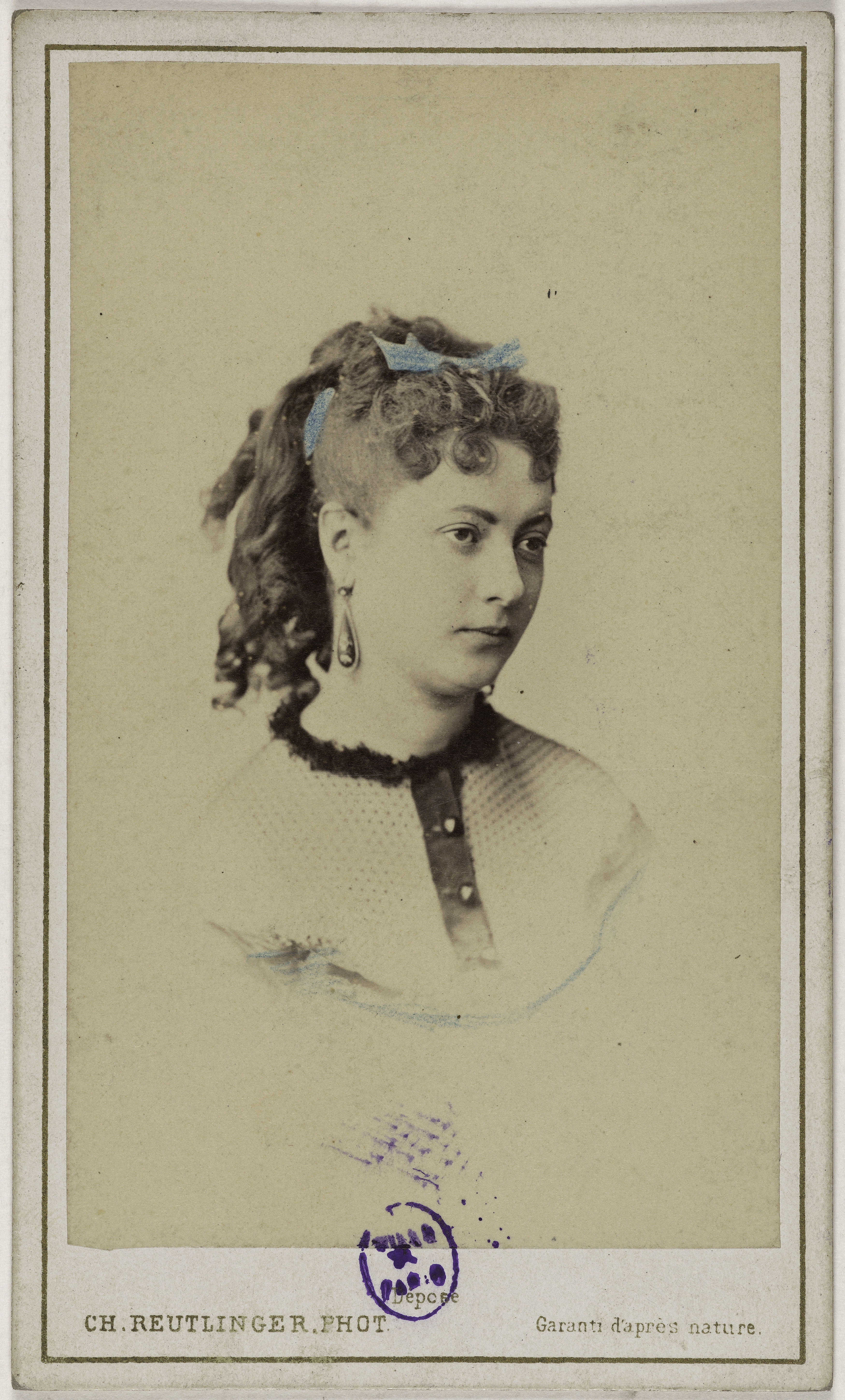 Charles Reutlinger, Portrait d'Elise Damain (actrice aux théâtres du Palais Royal, de l'Ambigü et du Vaudeville)