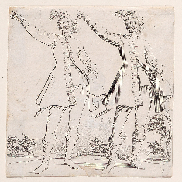Jacques Callot, Le Turc Vu de Face, Levant le Bras Droit (Front View of the Turk, Raising his Right Arm), plate 7 from "Varie Figure" (Various Figures)