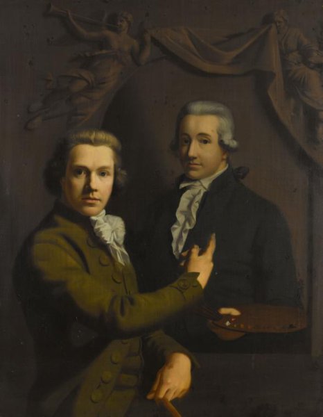 Willem Bartel van der Kooi, Self Portrait, Pointing at a Portrait of the Artist's deceased Colleague Dirk Jacobsz Ploegsma (1769-91)