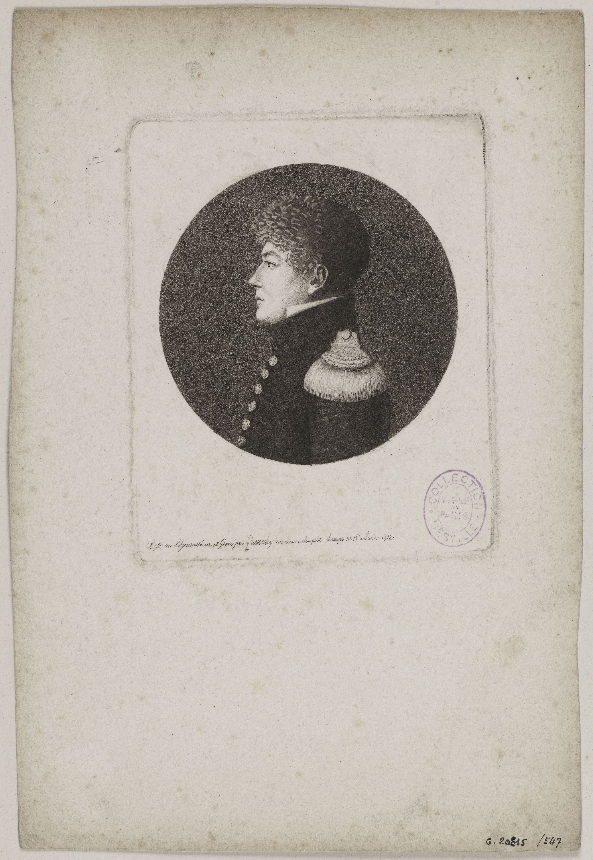 Edmé Quenedey, Portrait d'un homme, représentant un militaire, fin XVIIIème siècle/début XIXème siècle