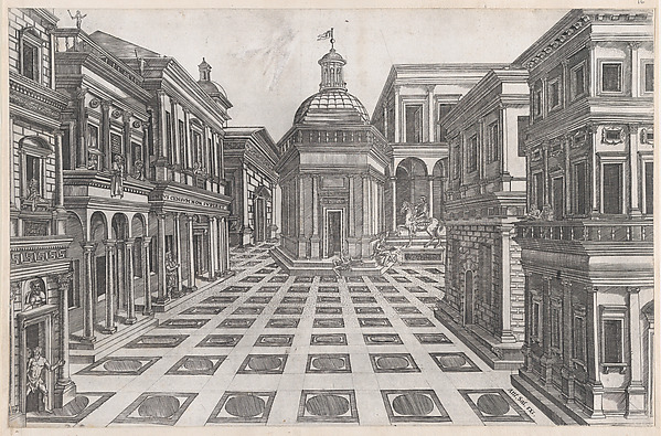 Anonymous, View of Buildings Adjoining the Capitol, from "Speculum Romanae Magnificentiae"