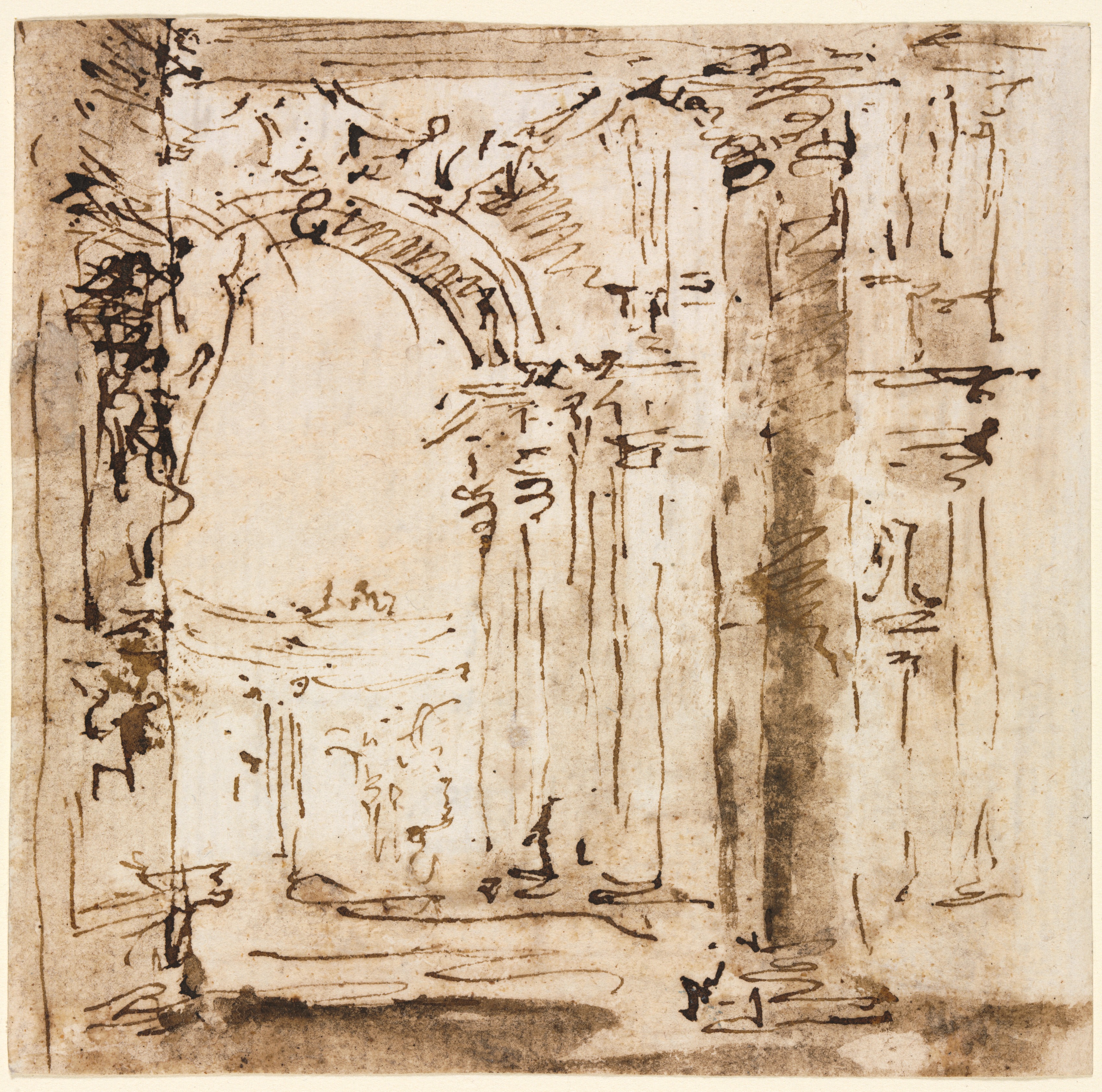 Francesco Guardi, Pair of Drawings: Sketch of the Labyrinth of the Villa Pisani  and Piazza San Marco with Doges' Palace