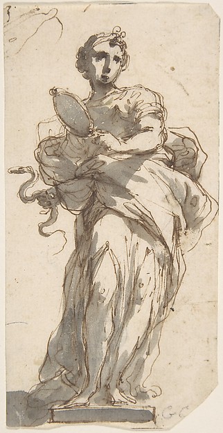 Giuseppe Bernardino Bison, Design for a Statue of Prudence with Sketches at Upper Left Corner