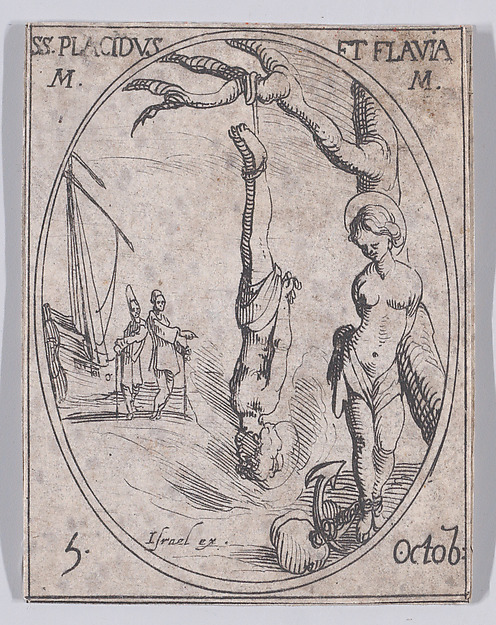 Jacques Callot, Ste. Placide et Ste. Flavie, martyres (St. Placid and St. Flavia, Martyrs), October 5th, from "Les Images De Tous Les Saincts et Saintes de L'Année" (Images of All of the Saints and Religious Events of the Year)
