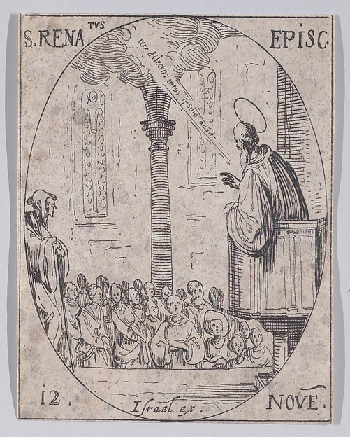 Jacques Callot, S. René, évêque (St. Renatus, Bishop), November 12th, from "Les Images De Tous Les Saincts et Saintes de L'Année" (Images of All of the Saints and Religious Events of the Year)