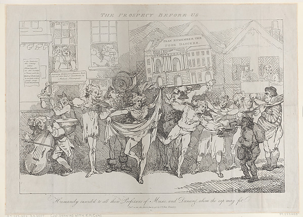 Thomas Rowlandson, The Prospect Before Us, Humanely Inscrib'd to all those Professors of Music and Dancing Whom the Cap May Fit