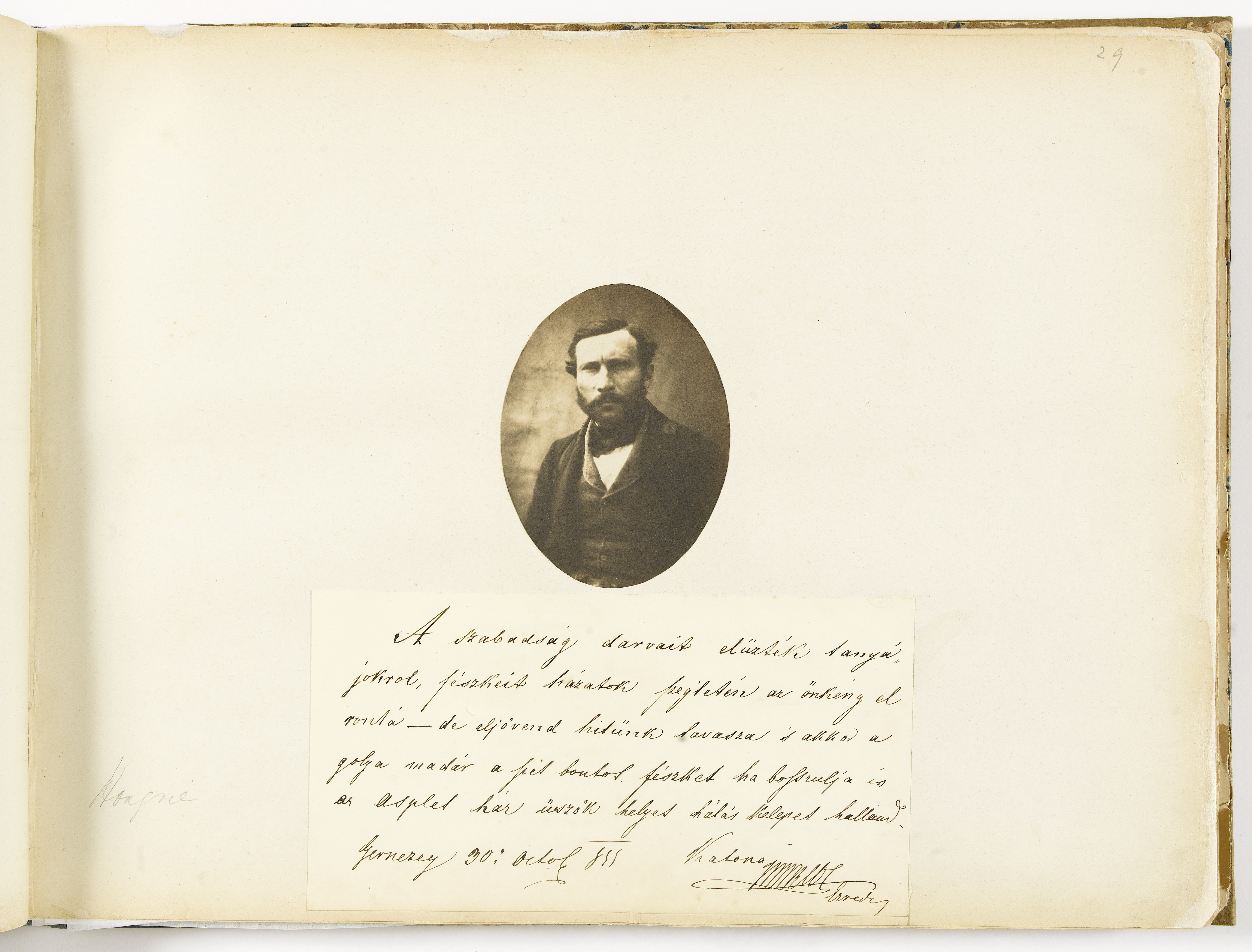 Anonyme, Album Asplet folio 29, un proscrit hongrois avec dédicace