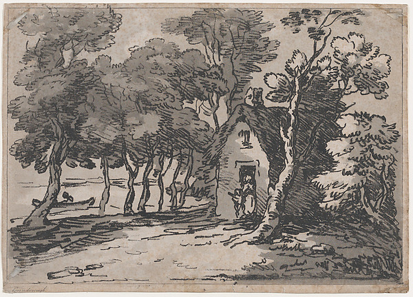 Thomas Rowlandson, Wooded Scene With Figures at the Door of a Cottage