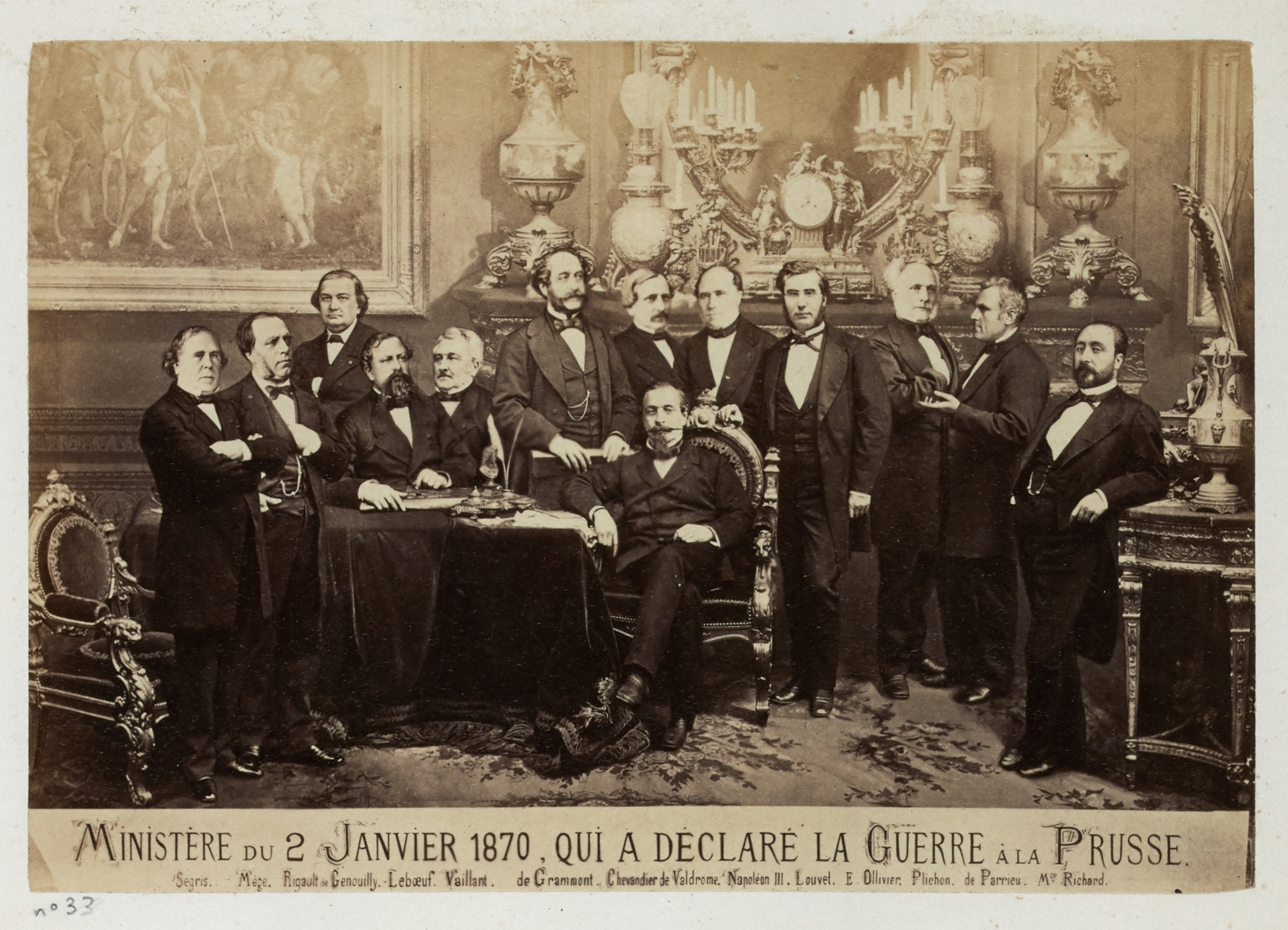Anonyme, Le Ministère du 2 janvier 1870 qui a déclare la guerre à la Prusse ( 15 juillet 1870 ). Emile Ollivier est appelé par Napoléon III à constitier un ministère ( 27 décembre 1869 ).