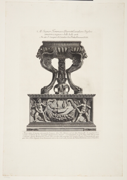 Giovanni Battista Piranesi, Marmoralter i form af en trefodet vase, fra Hadrians Villa, placeret på et monument fra Palazzo Barberini