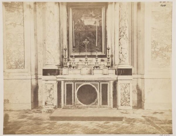 Parker, John Henry, Church and Altar Decoration, S. Cesareo - Side Altar with panels of porphyry, Cosmati Mosaic-work, and marble, restored in 1592 and again in 1729