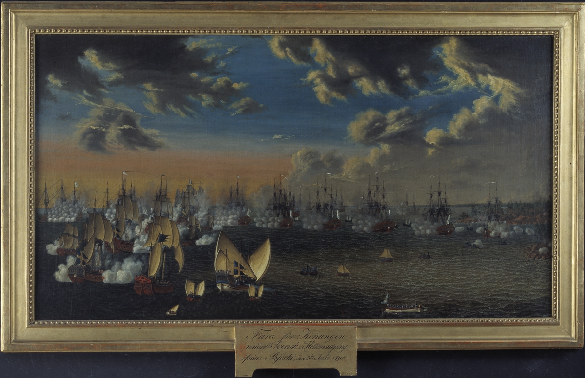 Johan Jonson, [plakett i ramens n kant:] "Fara för Konungen under Svenska Flottans utgång ifrån Björkö, den 3dje Julii 1790."
