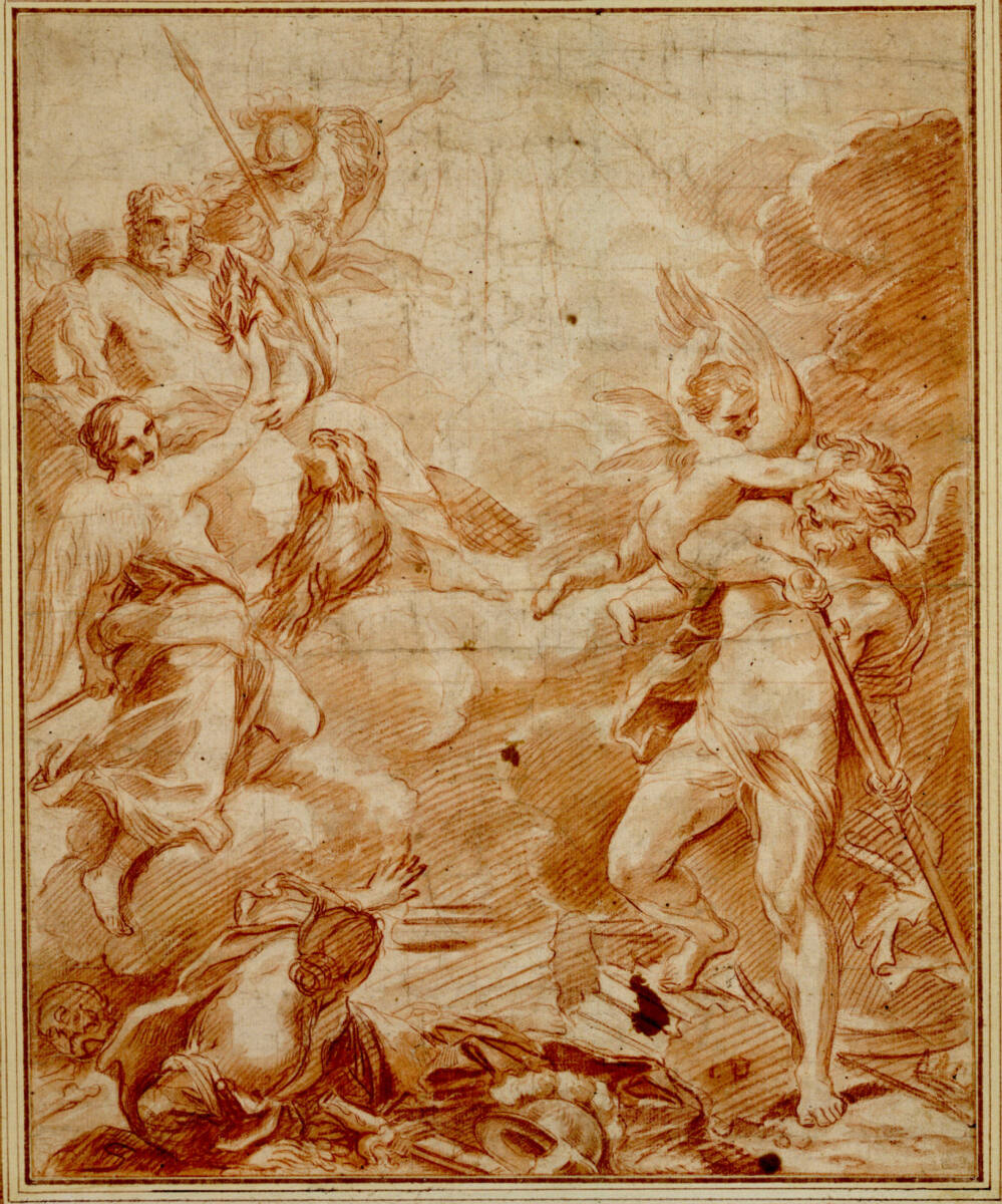 Anonym, Allegorie. (Die Tugend allein unterliegt nicht den Angriffen der Zeit, sondern erhebt sich hinauf zu Jupiter, der sie in den Olymp aufnimmt)