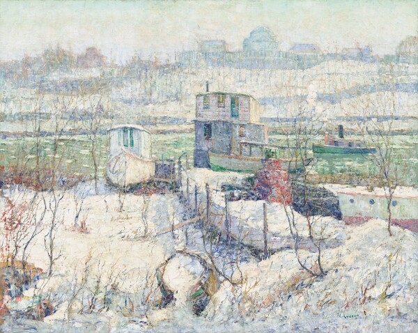 Ernest Lawson, Boathouse, Winter, Harlem River
