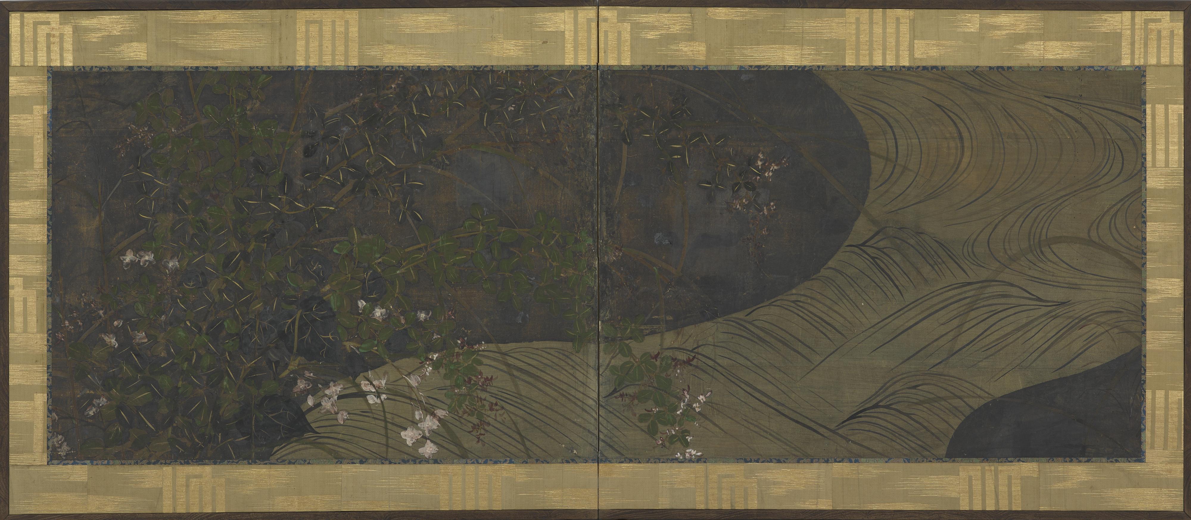 Ogata Korin, Running water, autumn grasses and flowers
