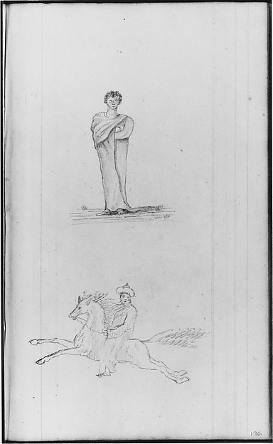 John William Casilear, Standing Male Figure; Male Figure on a Horse (from Sketchbook)